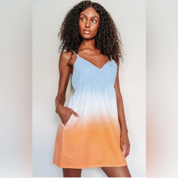 MinkPink Fade Away Blue Multi Dip Dye Babydoll Dress - Picture 3 of 8